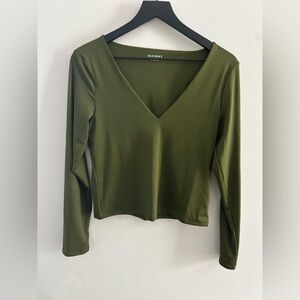 Old Navy Olive Green Fitted Green Long Sleeve Top, Sz M